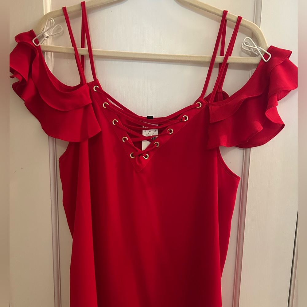 Express Cold Shoulder Large Red Ruffled Top